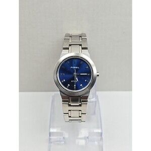 Fossil Steel FS2703 Womens Blue Dial Stainless Quartz Watch New Battery 50M WR Fossil Blue Women Watch Silver Stainless Steel 50m Battery  main image 3
